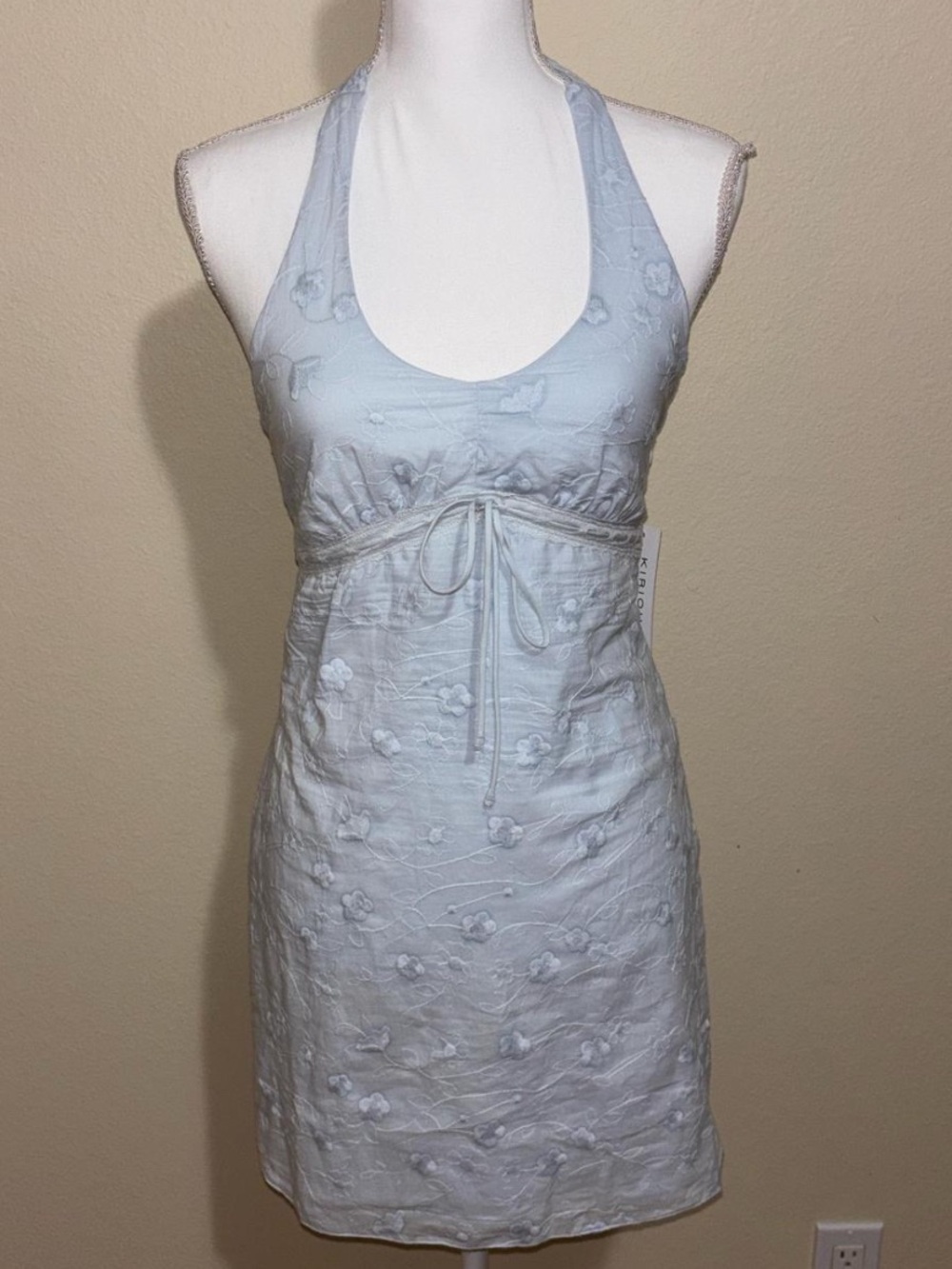 Light Blue Embroidered Halter Mini Dress